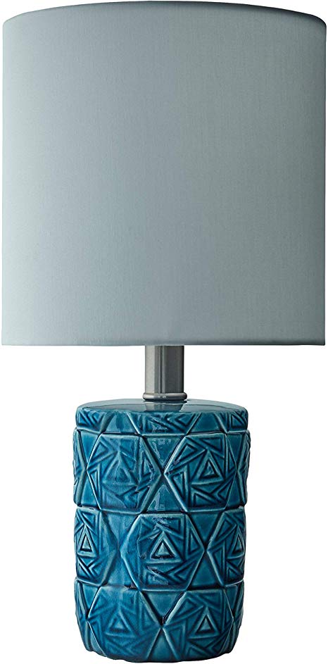 Rivet Geometric Ceramic Living Room Table Desk Lamp With LED Light Bulb - 15 Inches, Ocean Blue