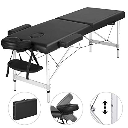 Yaheetech Lightweight Folding Massage Table Portable Salon Couch Bed Professional Beauty Tattoo Therapy Table Adjustable 2 Section/Aluminum