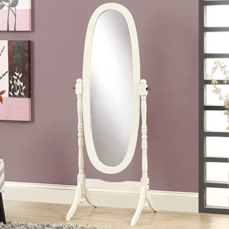 GTU Furniture Swivel Adjustable Full-Length Oval Wood Cheval Floor Mirror, in White/Black/Cherry/Oak/Silver/Gold Finish (White)
