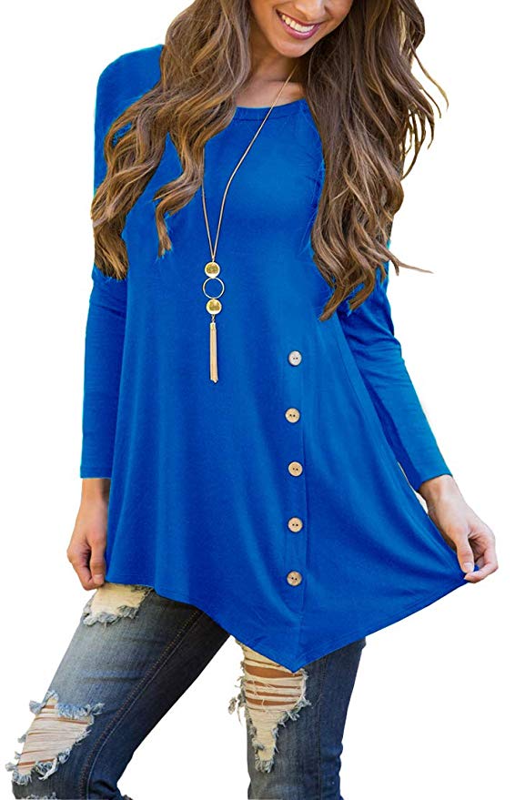 Viishow Women's Short Sleeve Scoop Neck Button Side Tunic Tops Blouse