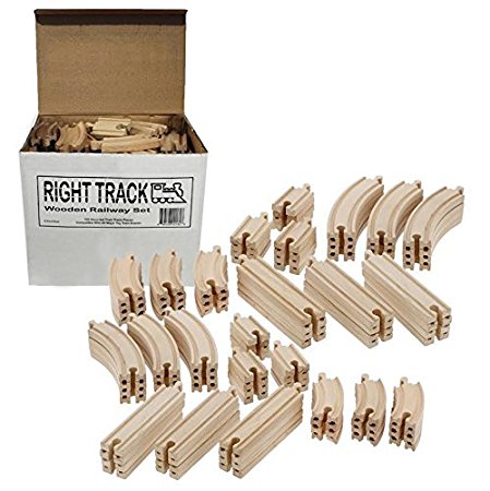 Wooden Train Track 100 Piece Pack - 100% Compatible with All Major Brands including Thomas Wooden Railway System - By Right Track Toys