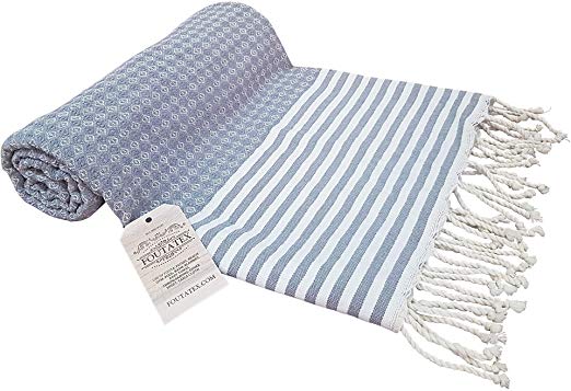 FOUTATEX Turkish Beach Towel, 100% Cotton Extra Large 39" X 78" Pestemal Sand Free Quick Drying Ultra Soft Light Weight Great Beach Pool Gym Travel & Outdoor Towel (Light Grey)