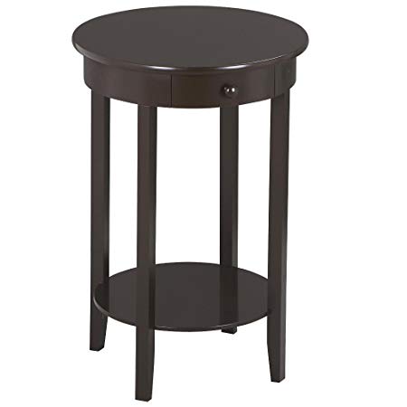 Yaheetech Wood Round Side End Table/Night Stand with Drawer and Storage Shelf for Living Room（Espresso, Pine Wood）