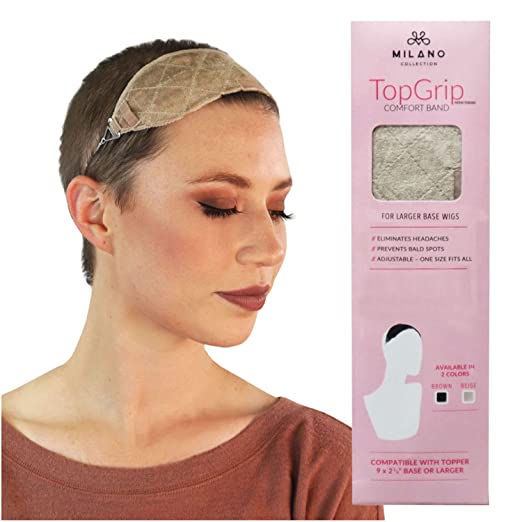 MILANO COLLECTION Large TopGrip Non-Slip Comfort Band; Secure Wigs Eliminates Clips & Bulk at Nape (PATENTED) (Beige)