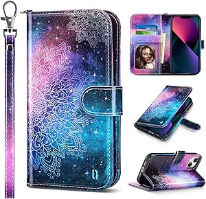 ULAK Compatible with iPhone 13 Wallet Case for Women, Premium PU Leather Flip Cover with Card Holder and Kickstand Feature Protective Phone Case Designed for iPhone 13 6.1 Inch (Mandala Pattern)