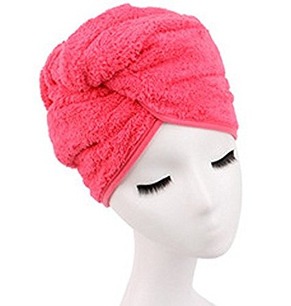 G2PLUS Microfiber Hair Towel for Women, Fast Drying Hair Towel Wrap with Button (Peachblow)