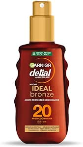 Garnier Delial Aceite Protector Bronceador SPF 20 para un Bronceado Optimo, Acabado Satinado, Resistente al Agua, No Pegajoso 150ml