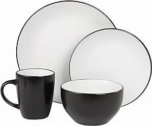 10 Strawberry Street Two Tone Coupe Dinnerware Set, 16 pc, Black/White