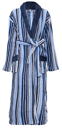 Livingston Women's Fleece Bathrobe Long Shawl Collar Robe,Blue White Stripe