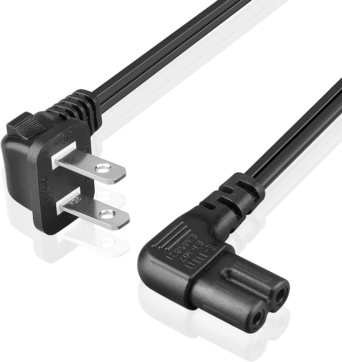 TNP Universal 2 Prong Angled Power Cord (3 Feet) 2 Pack - NEMA 1-15P to IEC320 C7 Figure 8 Shotgun Connector AC Power Supply Cable Wire Socket Plug Jack (Black) Compatible w/Apple TV, PS4 PS3 Slim