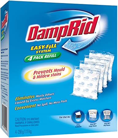 DampRid - Fragrance Free Moisture Absorber 10.5 oz. Easy Fill Refill Packs - 4 count – Attracts & Traps Moisture for Fresher, Cleaner Air
