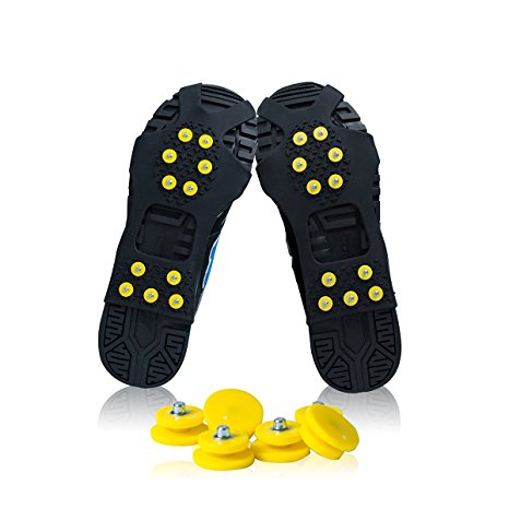Trideer snow cleats ice traction cleats grips grippers gabbers aids device cover for shoes/boots/crampons, outdoor easy slip on, Anti slip over shoe with extra 10 studs crampons, for men&women