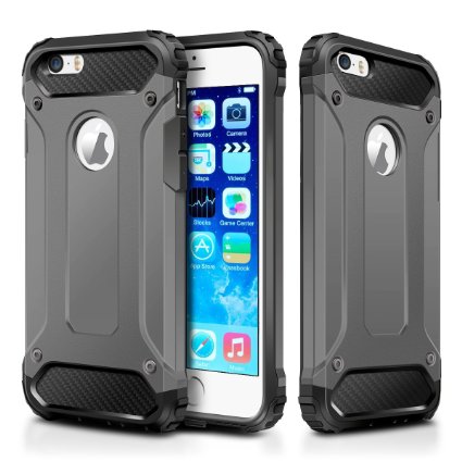 iPhone 5S Case,iPhone 5 Case,Wollony Rugged Hybrid Dual Layer Armor Protective Back Case Shockproof Cover for iPhone 5/5S - Heavy Duty - Slim Hard Shell Protection - Impact Resistant Bumper (Grey)