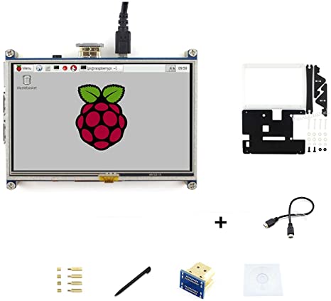 5inch HDMI LCD Resistive Touch Screen Display 800x480 High Resolution Monitor HDMI Interface Supports Raspberry Pi with Bicolor Holder Case Lower Power Consumption