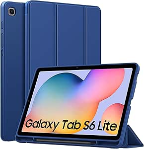 MoKo Case for Samsung Galaxy Tab S6 Lite 10.4 Inch 2024/2022/2020 with Pen Holder,Trifold Stand Protective Soft TPU Back Cover for Samsung Galaxy Tab S6 Lite Tablet with Auto Wake/Sleep,Navy B