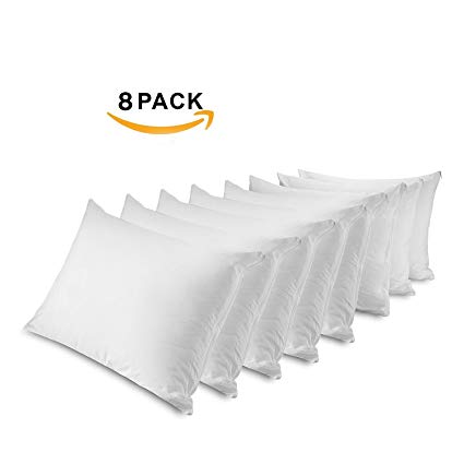 MASTERTEX Zippered Pillow Protectors 100% Cotton, Breathable & Quiet (8 Pack) White Pillow Covers Protects from Dirt, Dust Mites & Allergens (Standard - Set of 8 - 20x26)