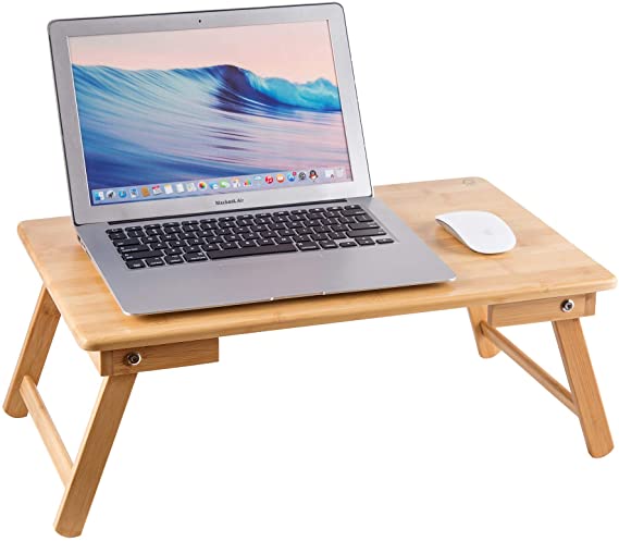 ZHU CHUANG Multifunctional Lap Desk Breakfast Serving Bed Tray Sofa Tray with Foldable Legs Natural Color 100% Solid Bamboo (Basic)