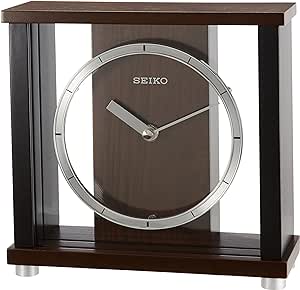 Seiko Clock BZ356B Seiko Clock Analog Wood Frame Dark Brown Wood Base