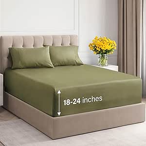 Extra Deep Pockets 400 Thread Count 100% Cotton 4 Piece King Size Bedding Sheet Set - Breathable & Cooling - Hotel Luxury Bed Sheets Set - Soft, Wrinkle Free and Comfy Sage Green Bedding Sheets Set