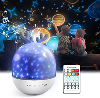 Projector Light for Kids,Petrichor Baby Night Light Rotation Projection Lamp with 6 Colour Dimmable Combinations,3 Brightness Adjustments for Children Baby Bedroom Party Festival Decorations (White)
