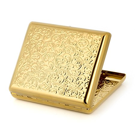 Pure Copper Embossed Arabesque Metal Cigarette Case Cardcase for 100's Cigarettes (Gold)