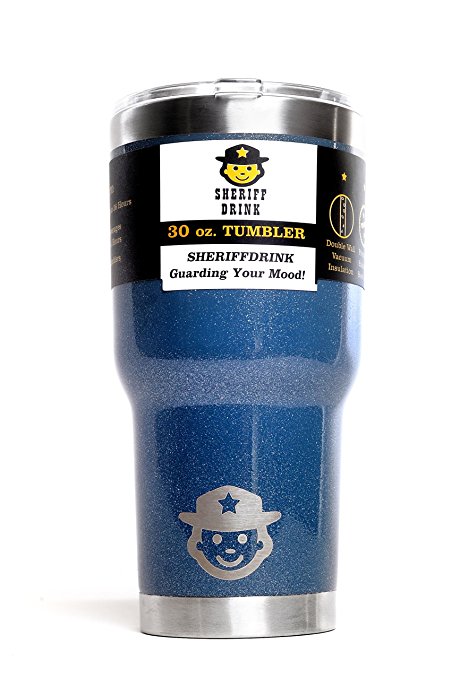 Sheriffdrink 30-Ounce Double Wall Vacuum Insulated Tumbler with Splash Proof Lid and 4 Ebooks - Deep Blue