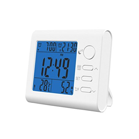 Joymee Digital Alarm Clock Large LCD Display with Smart Controllable Backlight (Blue Backlight), Easy Setting Travel Alarm Clock with Snooze, Time & Date & Alarm & Temperature Alarm clock