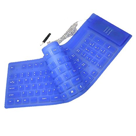 SIENOC USB 2.0 109Keys Flexible Silicone Washable Keyboard Full-Size Compatible for PC Laptop Win 7 32/64 Mac Color Blue