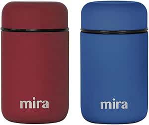 MIRA 2 Pack Insulated Food Jar Thermos for hot food & soup, Compact Stainless Steel Vacuum Lunch Container, 13.5 oz, Plum, Ink