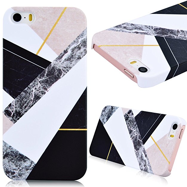iPhone SE Case, iPhone 5S Cover, iPhone 5 Case, GrandEver Hard PC Marble Case for Apple iPhone SE 5S 5 High Quality Plastic Back Cover Stitching Color Pattern Design Flexible Nice Back Case Rigid Protective Shell for Apple iPhone SE/5S/5 -- Black   White   Pink