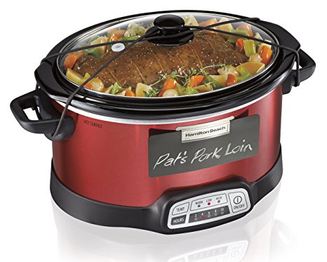 Hamilton Beach Programmable Slow Cooker, 5-Quart with Lid Latch Strap & Chalkboard Panels, Red (33551)