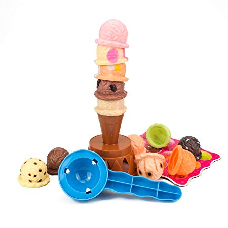 Jellydog Toy Ice Cream Stacking Tower, Ice Cream Balance Game for Kids, Food Pretend Play Toy Set, Fun Little Balance Toys for Birthday Party,12 Scoops Ice Cream
