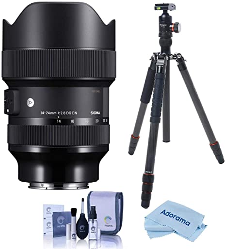 Sigma 14-24mm f/2.8 DG DN Art Lens for Sony E-Mount - Bundle with FotoPro X-Go Max Carbon Fiber Tripod with Built-in Monopod, FPH-62Q Ball Head, Cleaning Kit, Microfiber Cloth