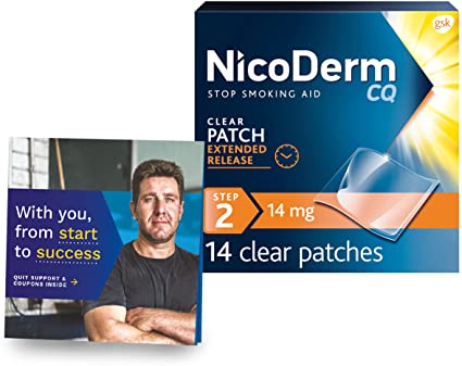 NicoDerm CQ 14mg Step 2 Nicotine Patches to Help Quit Stop Smoking Aid with Behavioral Support Program, 14 Count