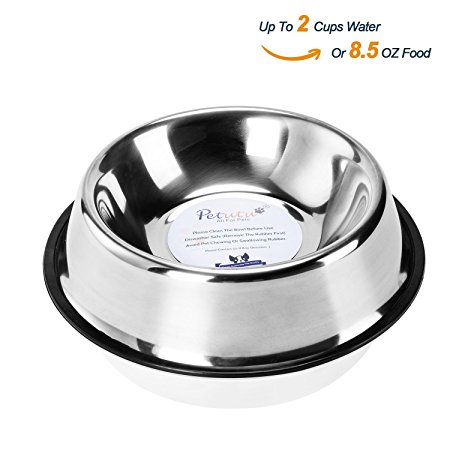 Stainless Steel Dog Bowls With Rubber Base Non-Skid Classical Food Bowl,Water Bowl For All Pets Rust Resistant (Various Sizes Available) By Petutu-M(Up to 8.5oz Food)