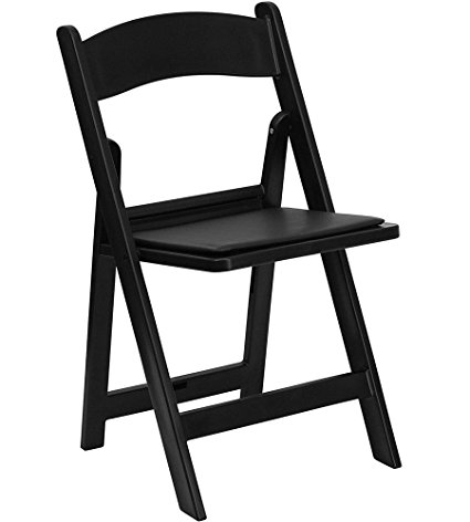 Flash Furniture HERCULES Series 1000 lb. Capacity Black Resin Folding Chair with Black Vinyl Padded Seat