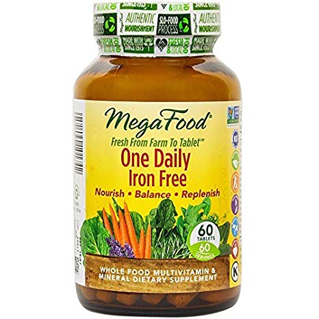 MegaFood - One Daily Iron Free, Multivitamin Support for Immune and Nervous System Health, Energy Production, and Mood with Folate and B Vitamins, Vegetarian, Gluten-Free, Non-GMO, 60 Tablets (FFP)