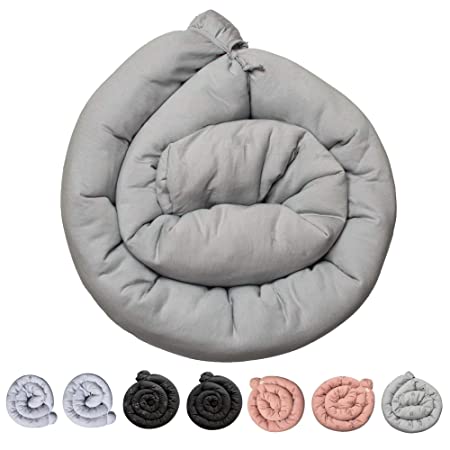 Kookoolon Organic Liner Snake Padded Pillow for Crib and Bed - 79" Organic Cotton Solid Color to Match Any Nursery Design for Boys and Girls - for Undisturbed Sleep. Machine Washable (Solid Grey)