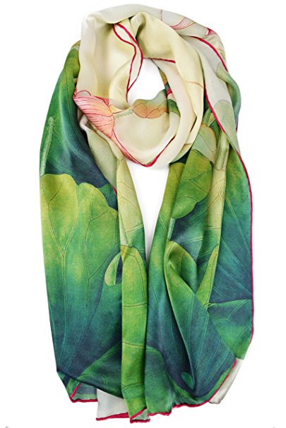 Luxurious 100% Charmeuse Silk Art Collection Long Scarf Shawl with Hand Rolled Edge