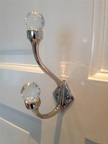 Stunning Cut Glass Twin Shiny Nickel Plated Solid Brass Door Wall Hook Diamond Shaped Back Plate Including fixings