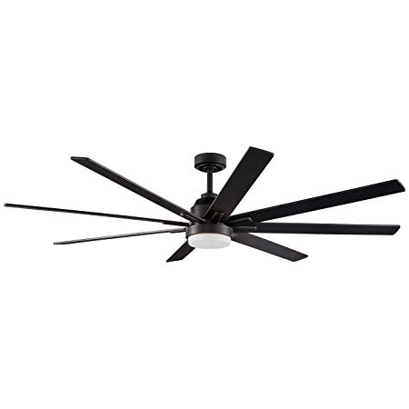 Rivet Modern Remote Control DC Motor Ceiling Fan with 18W Integrated LED Light - 72 x 72 x 9.84 Inches, Black