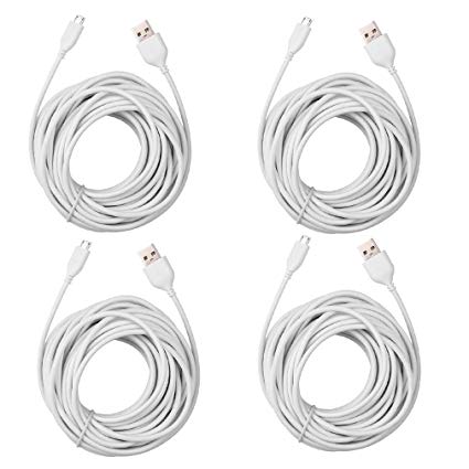 4-Pack 25ft Security Camera Micro USB Extension Cable Compatible Wyze Cam Pan, YI Home Camera, White