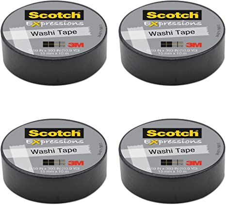 Scotch Expressions Washi Tape.59 x 393, Black, 4 Packs