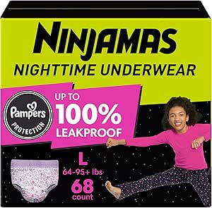 Pampers Ninjamas Nighttime Bedwetting Underwear Girls - Size L (64-95  lbs), 68 Count