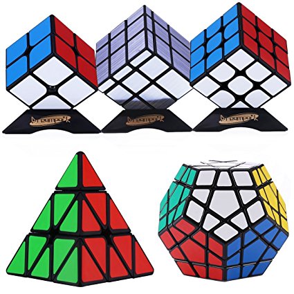 Dreampark 5-Pack Populer Magic Cube Puzzle - Pyraminx Cube, 3x3 Megaminx Cube, 2x2x2 Cube 3x3x3 Cube, Mirror Cube Puzzle Collection