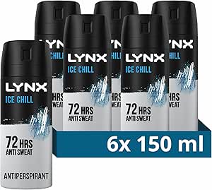 Lynx Ice Chill Anti-Perspirant Deodorant Spray 72-hour protection against odour and wetness no-fuss aerosol for all-day freshness 6x 150 ml