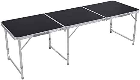 GARTIO 6FT Aluminum Folding Table, Tri-Fold, Height Adjustable Portable Lightweight Camping Beach Dining Utility Desk, with Handles, for Indoor Outdoor Garden Picnic Party. Black