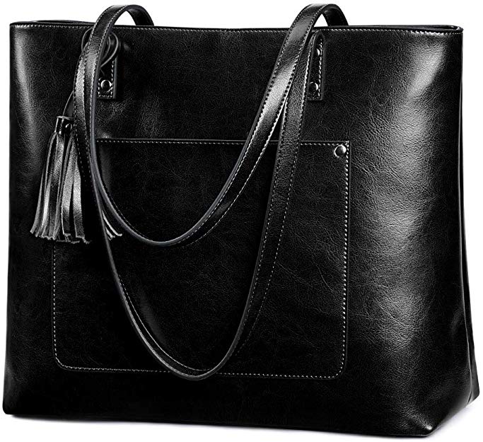 S-ZONE Women Vintage Genuine Leather Shoulder Tote Bag Large Work Purse Handbag