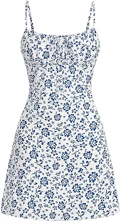 Milumia Women's Ruched Tie Shoulder Cami Dress Spaghetti Strap Flared Short Mini Dresses