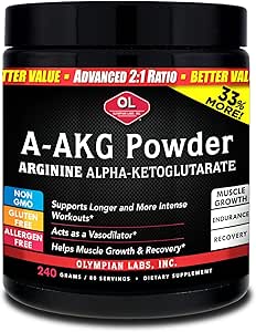 Olympian Labs PSN A-AKG Powder for Men's Health, Energy & Sports Nutrition Performance, 80 Servings, 240 Gram Jar